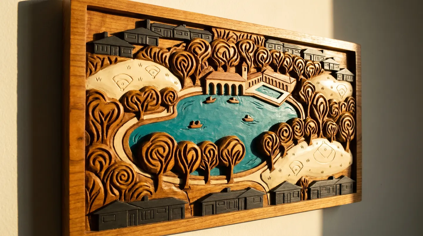 Woodcut illustration of Crotona Park East, Bronx