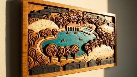 Woodcut illustration of Crotona Park East, Bronx