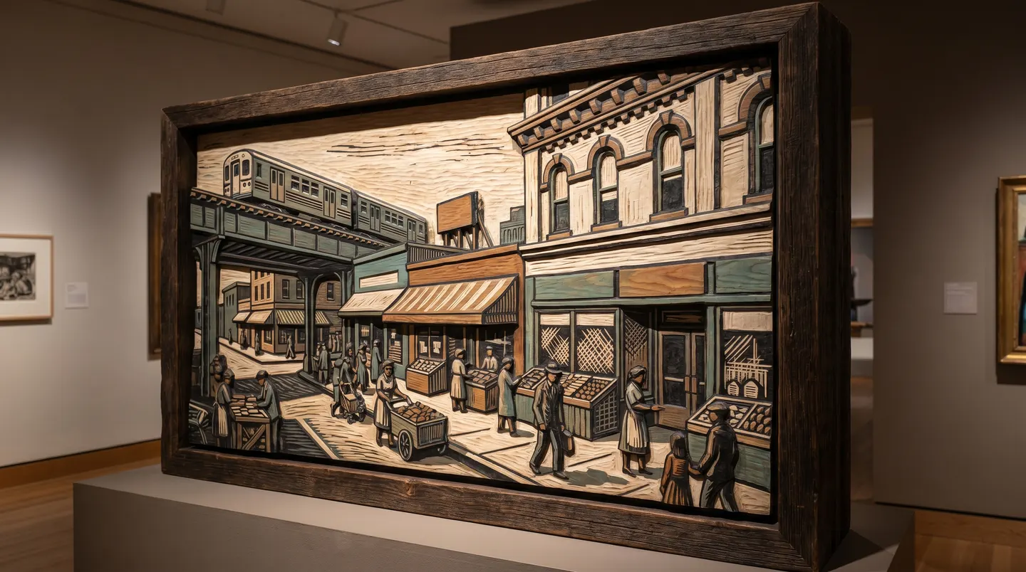 Woodcut illustration of East Tremont, Bronx