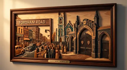 Woodcut illustration of Fordham, Bronx