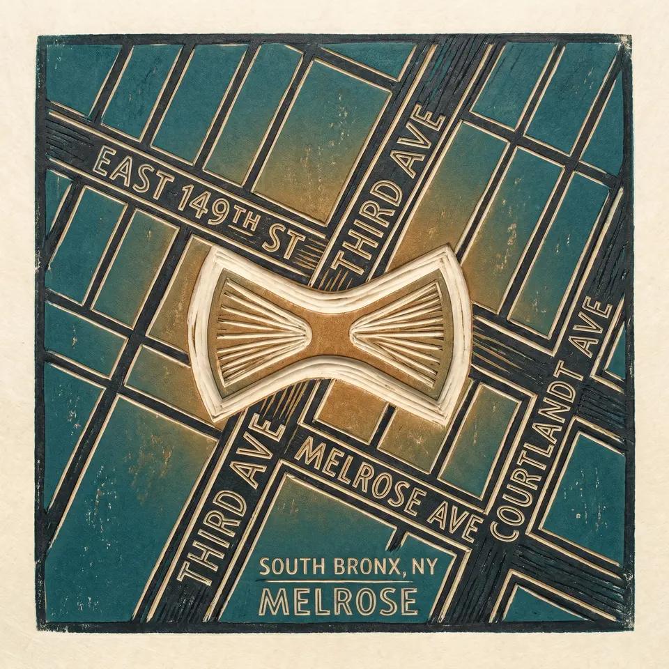 Woodcut map of Melrose street grid, Bronx