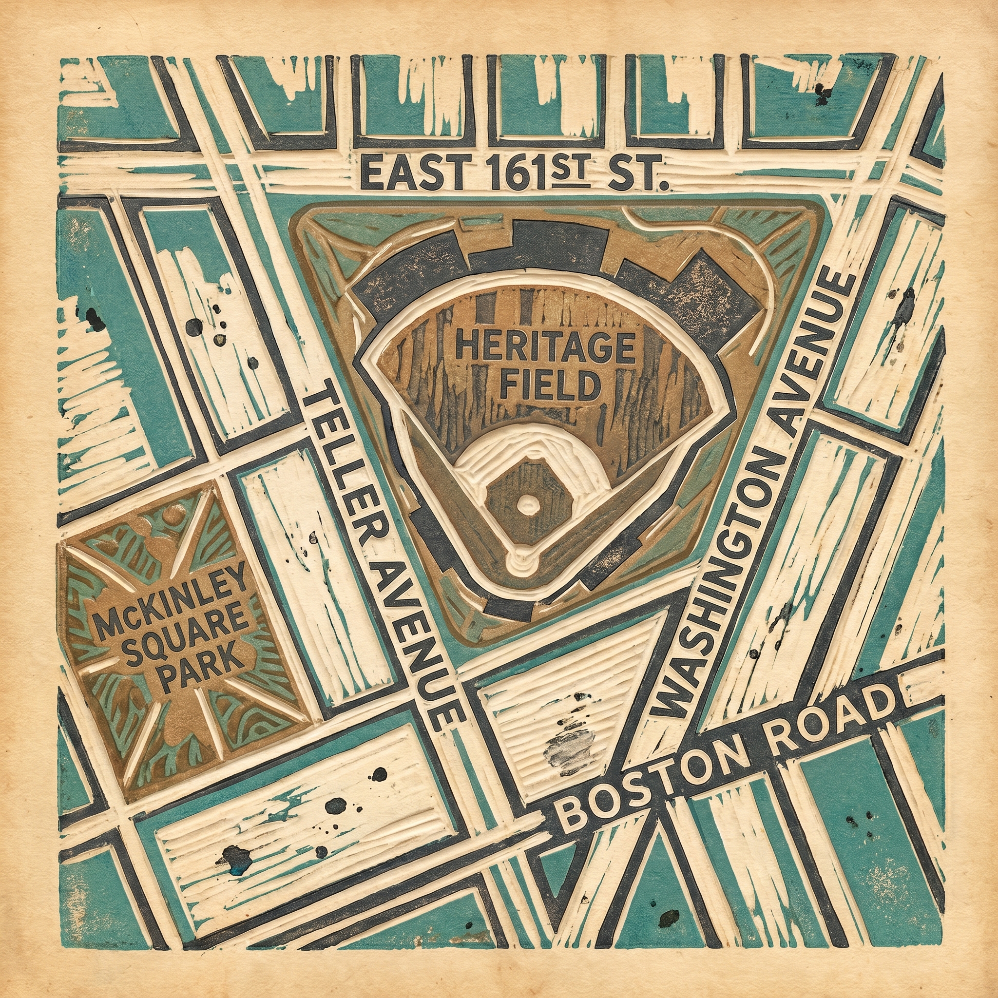 Woodcut map of Morrisania street grid, Bronx