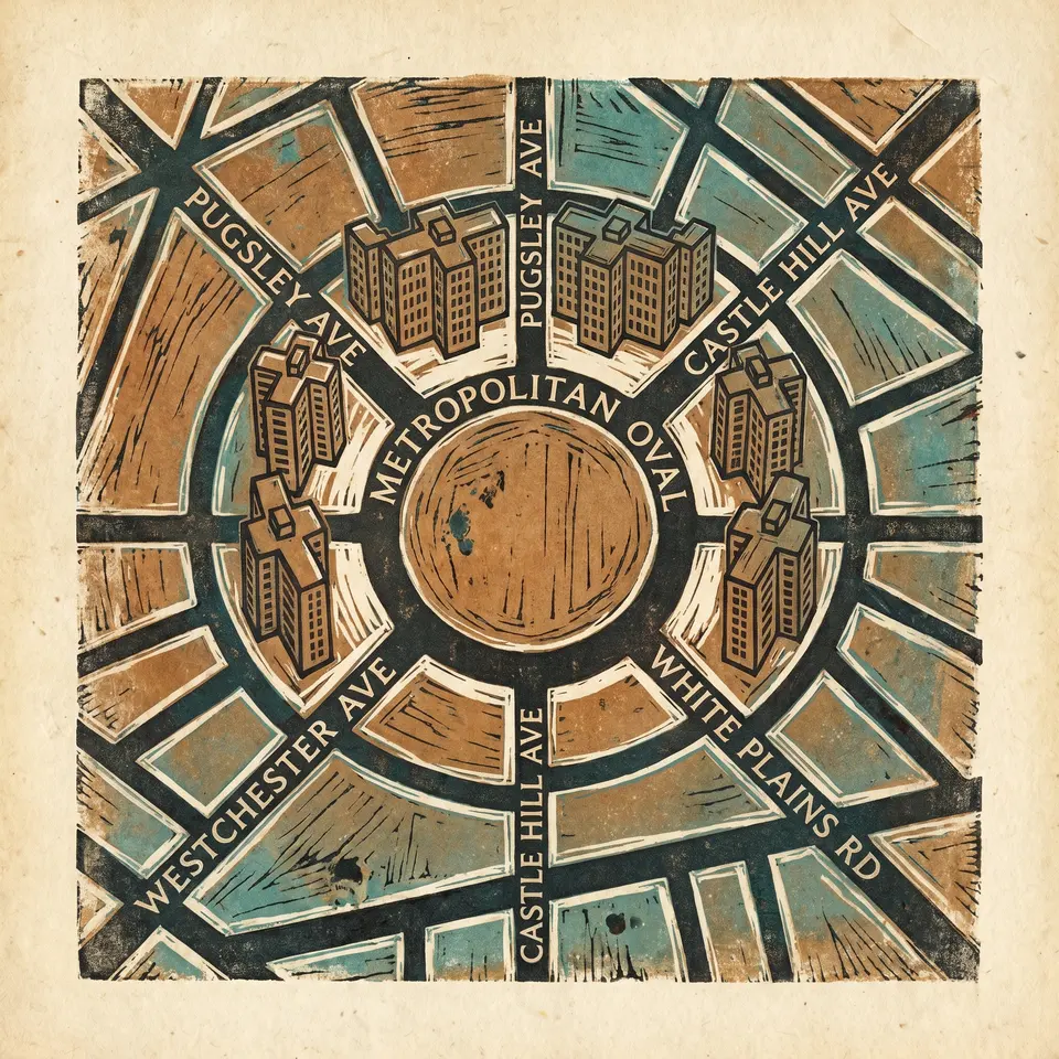 Woodcut map of Parkchester street grid, Bronx
