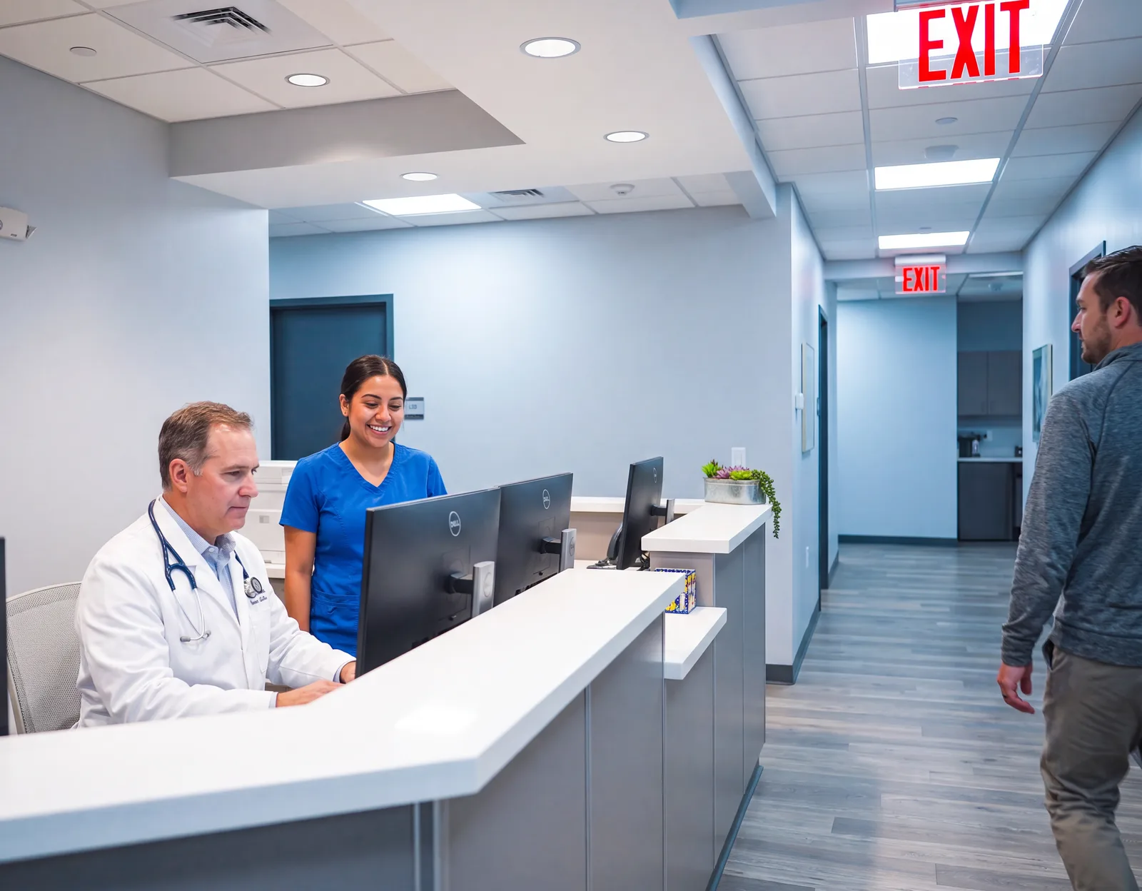 The clinic front desk, where visit prices can be confirmed before booking