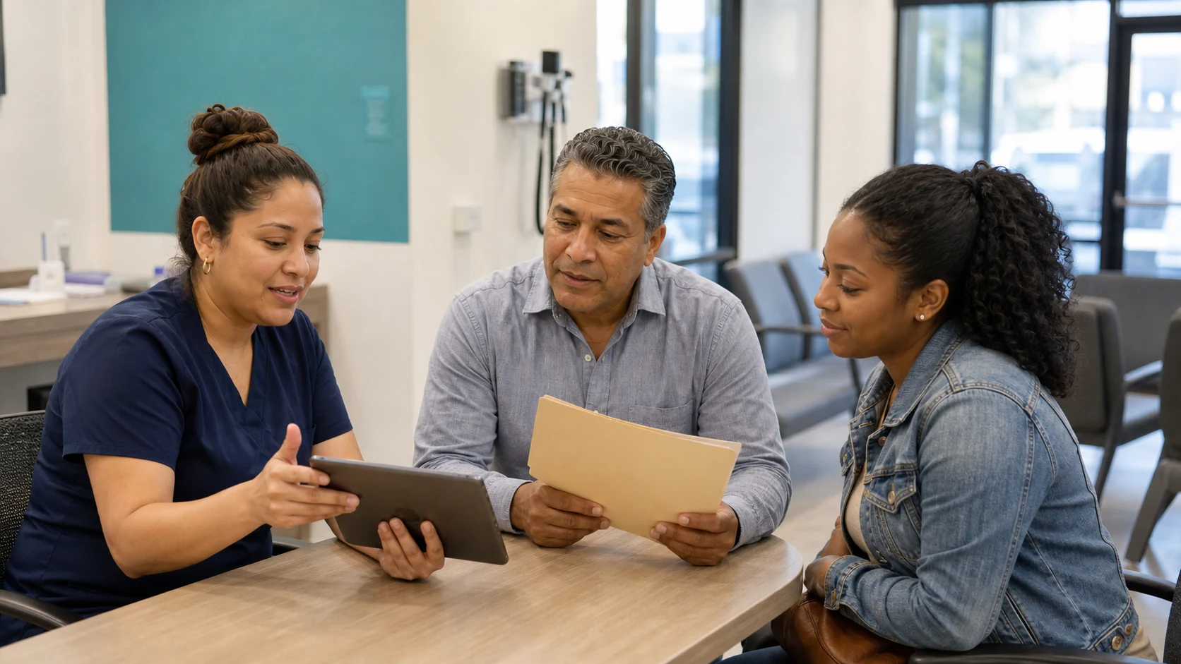 Moses Medical front desk helping with POMCO insurance coverage